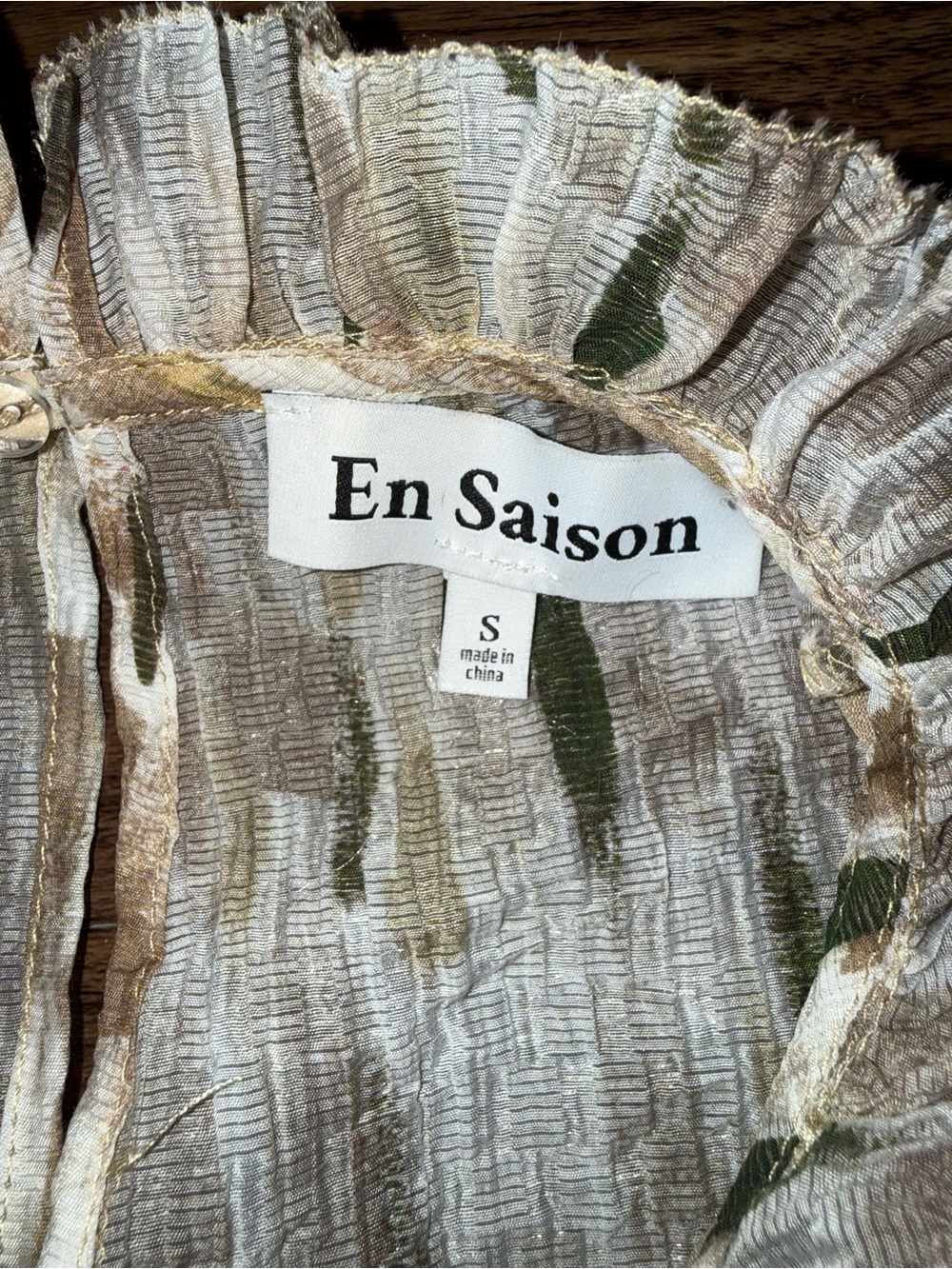 En Saison Cream, Olive & Beige Smocked Ruffle Blouse - Picture 3 of 5